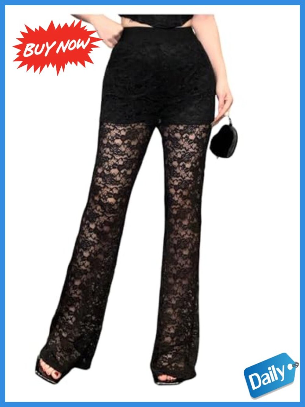 GORGLITTER Sheer Lace Wide Leg Pants High Rise Trousers